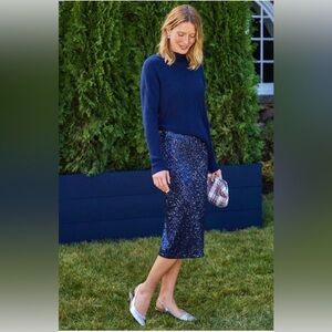 Vineyard Vines Navy Sequin Midi Pencil Lined Skirt Women XXS 23”W MSRP $198
